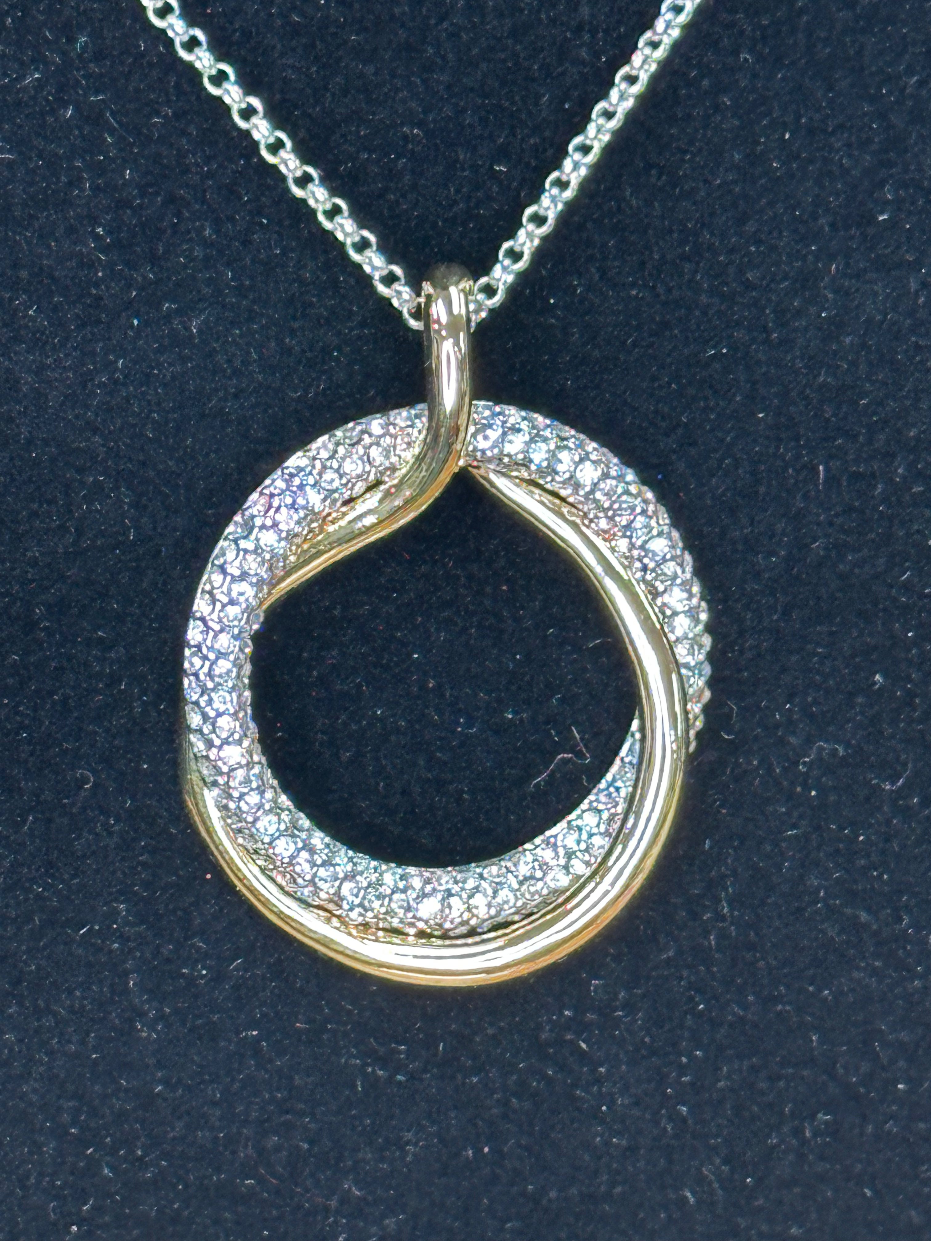 mixed metal necklace, pavé pendant necklace, adjustable pull chain necklace, long statement necklace, silver and gold necklace, anti tarnish jewelry