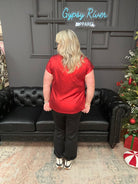 metallic top, shimmer shirt, gold top, red top, sparkle blouse, holiday top, festive shirt, party outfit, boutique metallic tee, shiny knit top, women’s holiday clothing, casual glam top, New Year’s Eve outfit