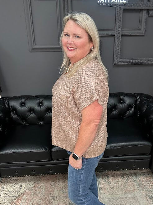 metallic sweater top, shimmer knit top, v-neck sweater tee, coated sweater top, dressy short sleeve top, holiday top, gold shimmer top, burgundy metallic top, Gypsy River top, viscose sweater tee, lightweight shimmer blouse