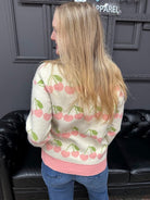 Valentine sweater, cherry sweater, heart pattern sweater, women’s novelty sweater, cute Valentine top, boutique sweaters, Gypsy River Apparel