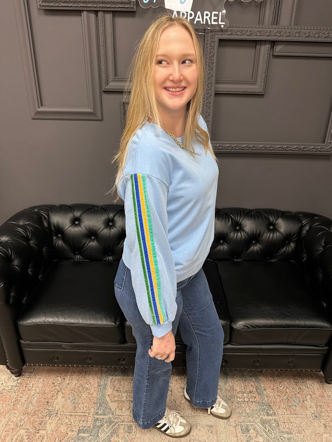 washed sweatshirt, drop shoulder sweatshirt, velvet trim sweatshirt, casual women’s sweatshirt, boutique sweatshirts, Gypsy River Apparel