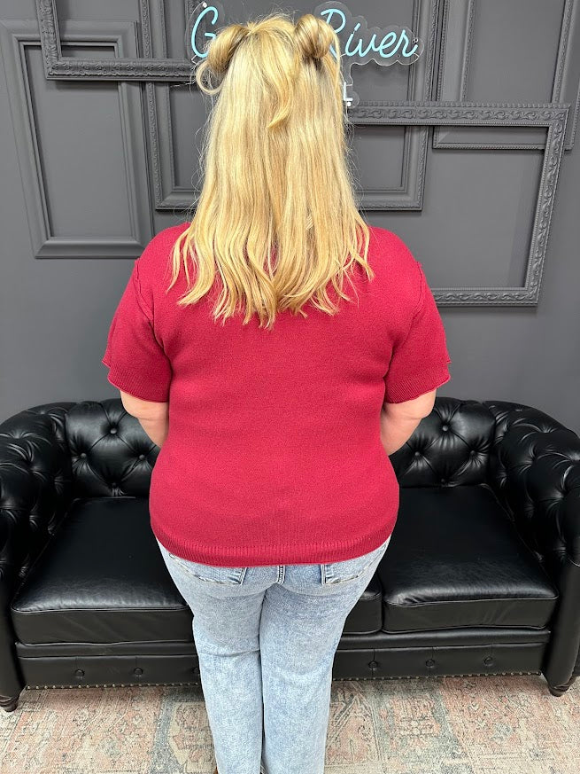 curvy sweater top, plus size sweater, short sleeve sweater, curvy knit top, women’s curvy tops, boutique curvy clothing, Gypsy River Apparel