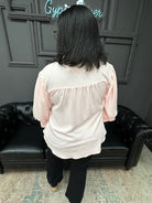 curvy blouse, plus size balloon sleeve blouse, curvy woven top, 3/4 sleeve curvy blouse, women’s curvy tops, boutique curvy clothing, Gypsy River Apparel