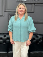 balloon sleeve blouse, 3/4 sleeve blouse, women’s woven top, workwear blouse, boutique tops, everyday blouse, Gypsy River Apparel