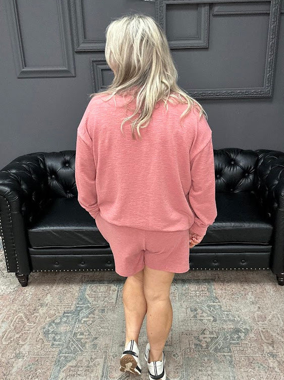 slub knit set, lounge set, pullover and shorts set, women’s matching set, comfy casual set, boutique loungewear, Gypsy River Apparel