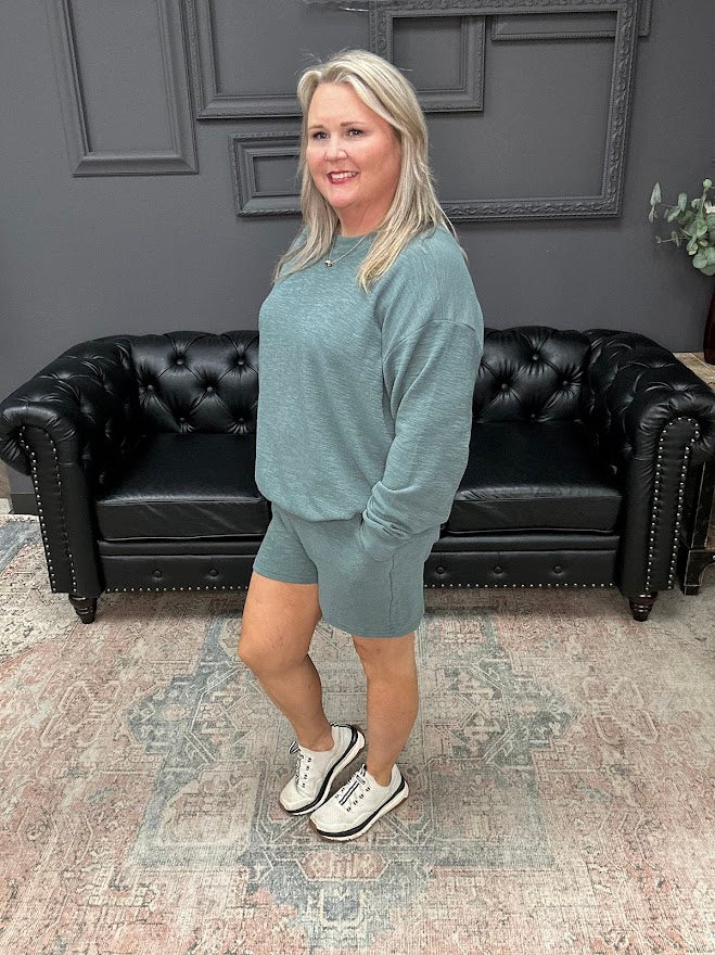 slub knit set, lounge set, pullover and shorts set, women’s matching set, comfy casual set, boutique loungewear, Gypsy River Apparel