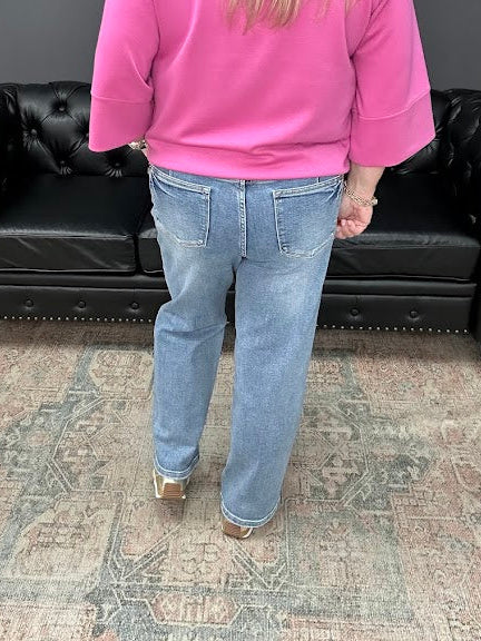 Judy Blue jeans, mid rise jeans, tummy control jeans, petite jeans, ankle length jeans, straight leg denim, curvy denim, vintage wash jeans