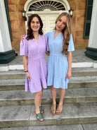 lavender mini dress, bell sleeve dress, casual spring dress, lightweight mini dress, dresses with pockets, pastel boutique dress, flowy everyday dress