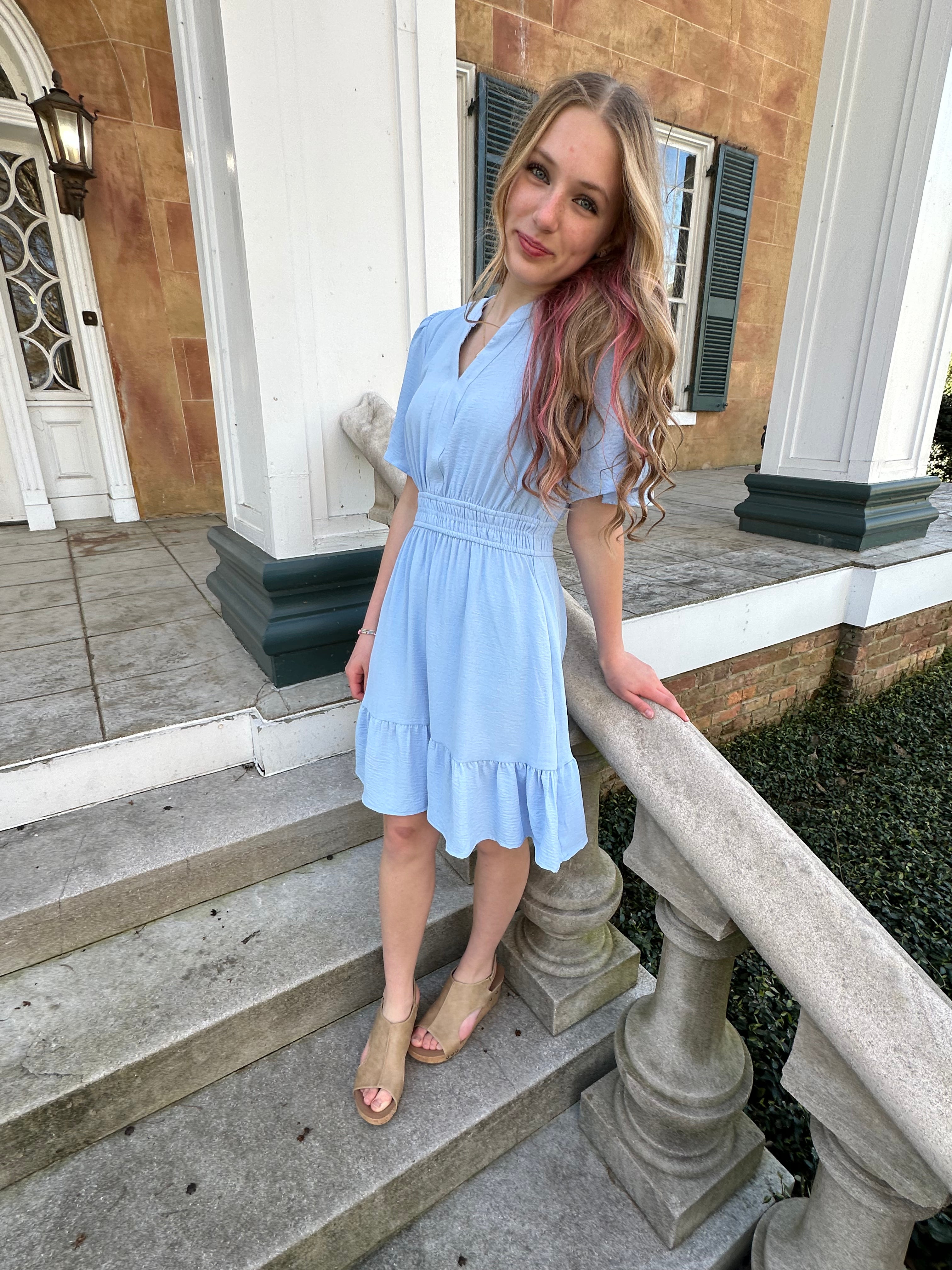 lavender mini dress, bell sleeve dress, casual spring dress, lightweight mini dress, dresses with pockets, pastel boutique dress, flowy everyday dress