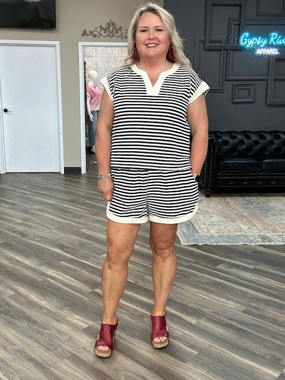 striped lounge shorts women, matching set shorts, comfy casual shorts, boutique lounge wear, relaxed fit striped shorts