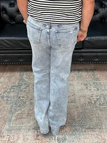 judy blue distressed jeans, high waist straight leg jeans, mineral wash denim women, vintage straight jeans, edgy boutique denim, women’s stretch jeans