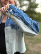 Two-Tone Colorblock Cropped Denim Jacket