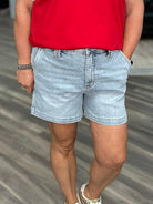 judy blue shorts, high waist denim shorts, trouser shorts women, boutique jean shorts, stretch denim shorts, dressy casual shorts women
