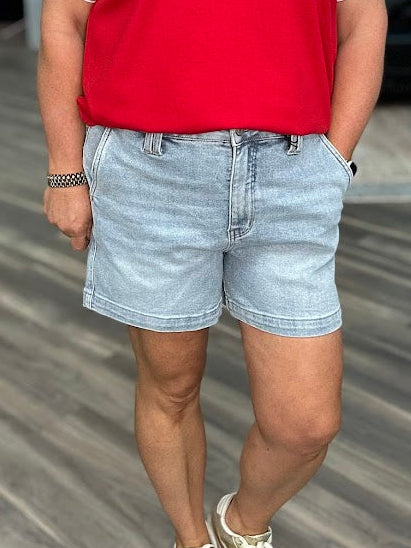 judy blue shorts, high waist denim shorts, trouser shorts women, boutique jean shorts, stretch denim shorts, dressy casual shorts women