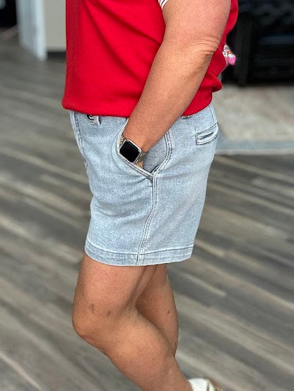 judy blue shorts, high waist denim shorts, trouser shorts women, boutique jean shorts, stretch denim shorts, dressy casual shorts women