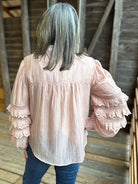 Lace Ruffle Sleeve Pintuck Blouse