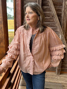 Lace Ruffle Sleeve Pintuck Blouse