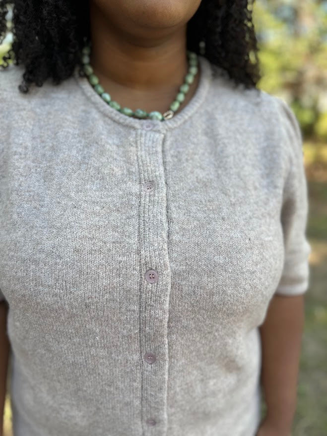 Latte Short Sleeve Button Down Cardigan