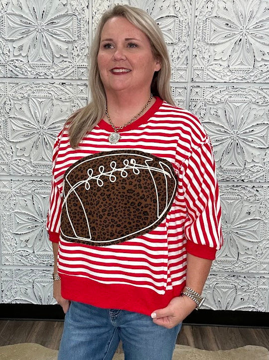Leopard Football Striped Knit Top