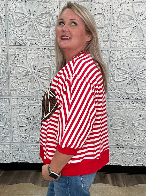 Leopard Football Striped Knit Top