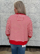 Leopard Football Striped Knit Top