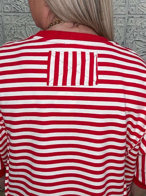 Leopard Football Striped Knit Top