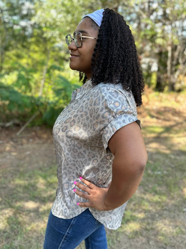 Leopard Print Collared Button-Up Top