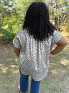 Leopard Print Collared Button-Up Top