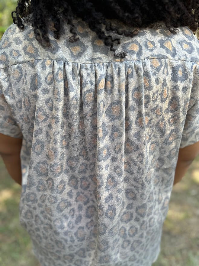 Leopard Print Collared Button-Up Top
