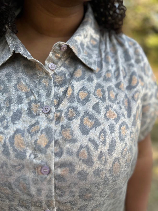 Leopard Print Collared Button-Up Top