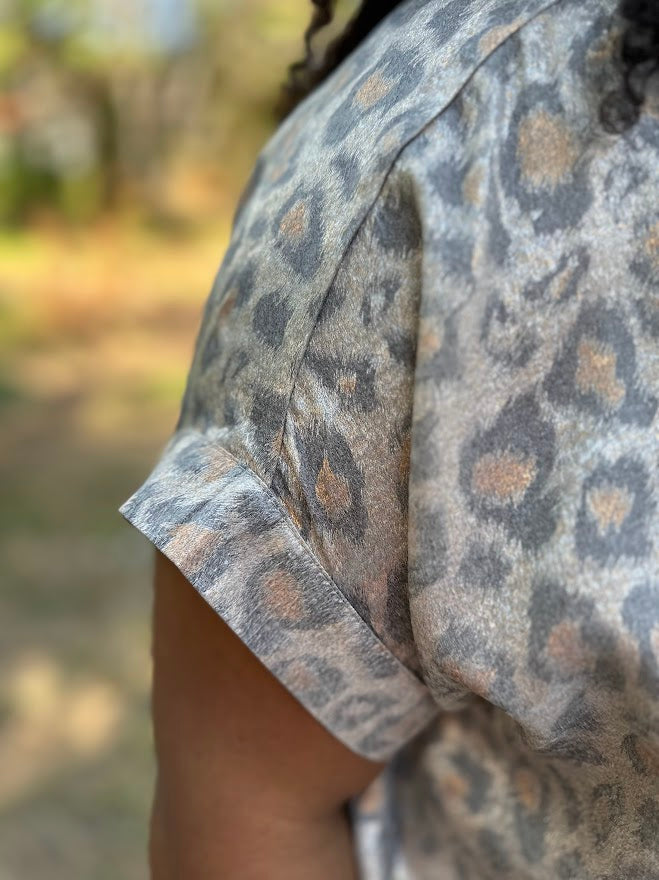 Leopard Print Collared Button-Up Top