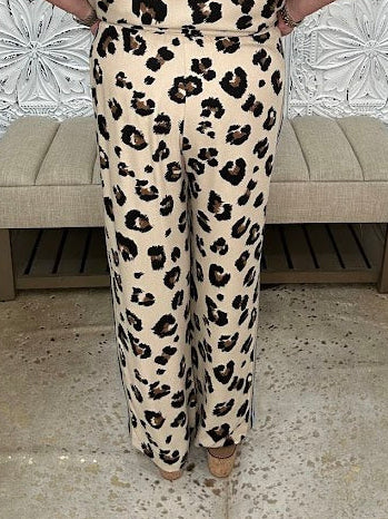 Leopard Print Drawstring Wide Leg Pants