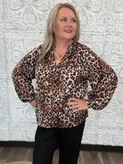 Leopard Print Satin Button Front Blouse