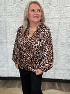 Leopard Print Satin Button Front Blouse