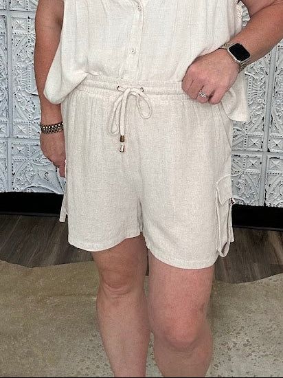 Linen Blend Cargo Pocket Shorts