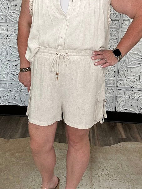 Linen Blend Cargo Pocket Shorts