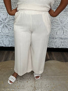 Linen Blend Scallop Hem Wide Leg Pants