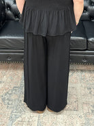 linen wide leg pants, scallop hem pants, black linen blend pants, boutique summer pants, wide leg elastic waist pants, matching set pants