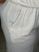 Linen Blend Scallop Hem Wide Leg Pants