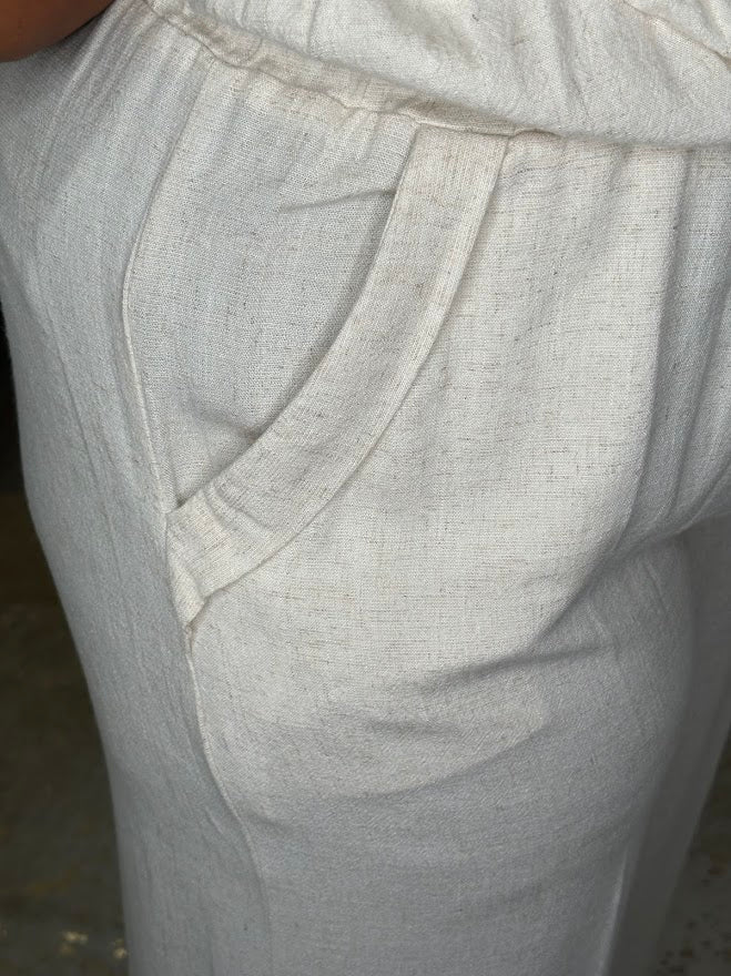 Linen Blend Scallop Hem Wide Leg Pants