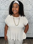Linen Blend Smocked Peplum Top