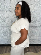 Linen Blend Smocked Peplum Top