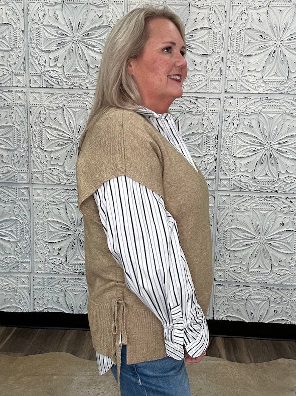 Liverpool Taupe Side Tie V Neck Sweater Vest