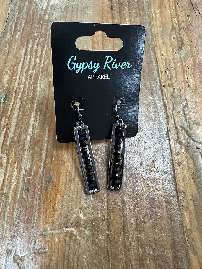 Sleek black crystal bar earrings with subtle sparkle and modern edge. Lightweight and perfect for day-to-night styling.