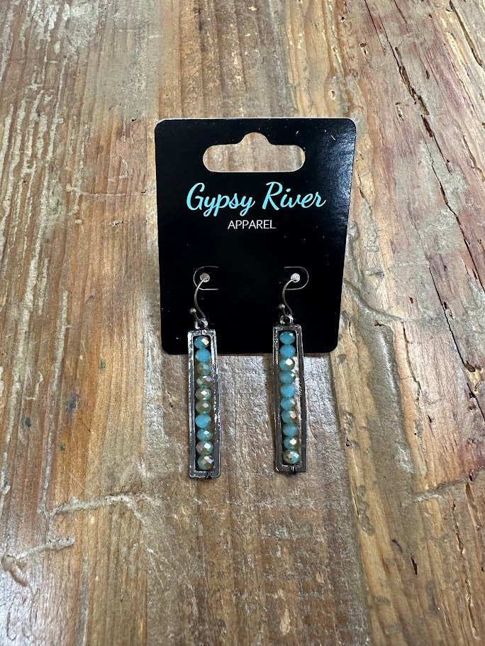 Teal faceted bead bar earrings with subtle shimmer and modern edge. Lightweight and perfect for everyday style.