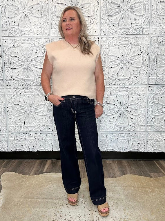 Low-Rise Dark Wash Straight Leg Jeans by MICA