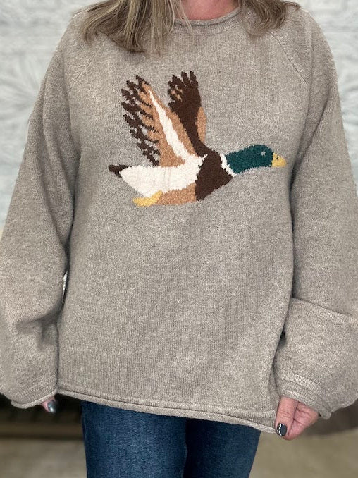 Mallard Duck Graphic Cozy Knit Sweater