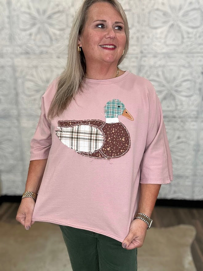 Mallard Duck Patchwork Dolman Sleeve Knit Top