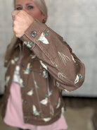 Mallard Duck Print Cropped Denim Jacket