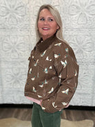 Mallard Duck Print Cropped Denim Jacket